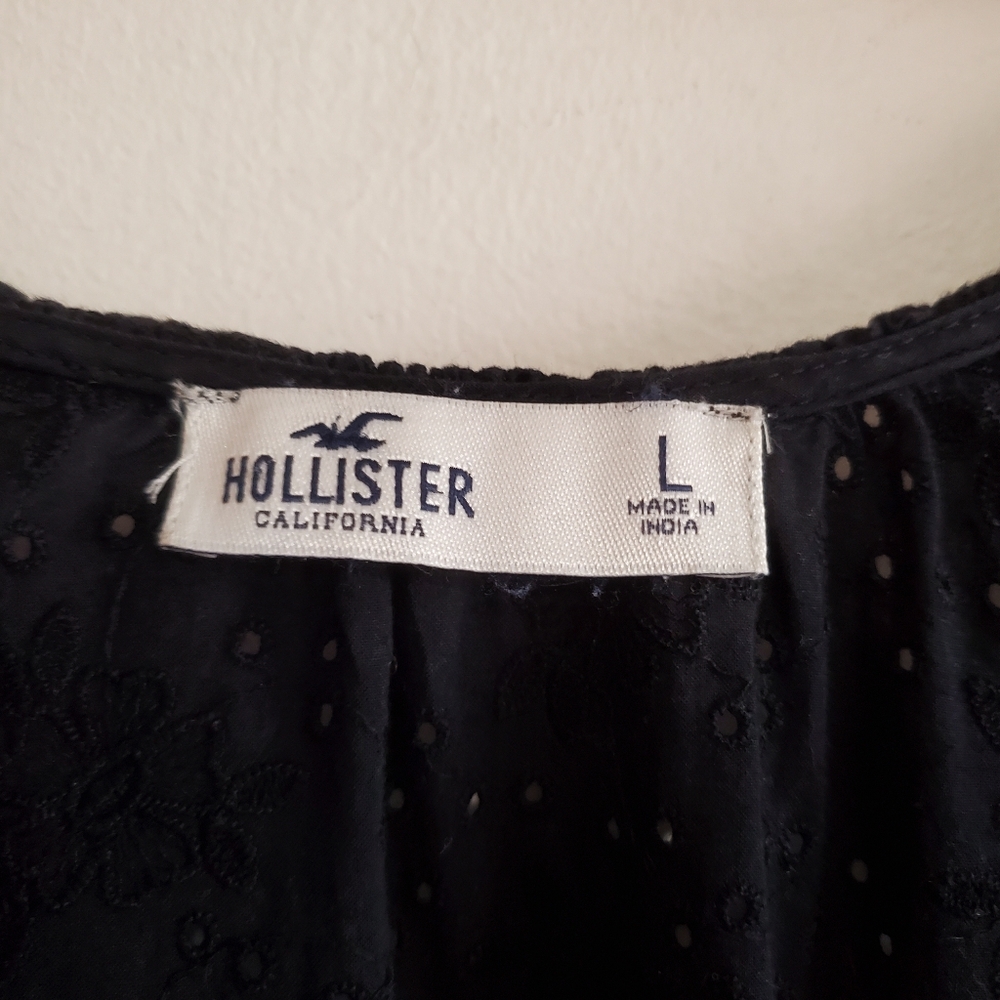 Hollister Black Eyelet Embroidered Flower Milkmaid Top Size L Coquette Cottage - Picture 10 of 13